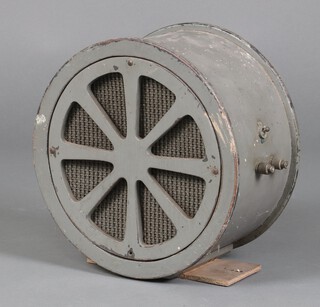 A wooden circular double sided air raid siren 30cm x 30cm 