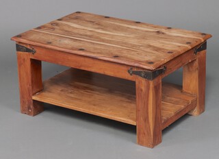 A rectangular Indian hardwood table with stud decoration 45cm h x 89cm w x 60cm d 