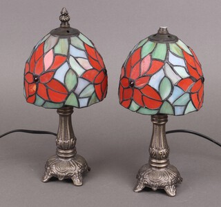 A pair of Liberty style resin and "stained" glass table lamps 27cm h x 14cm diam. 