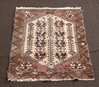 A white, blue and turquoise ground Turkish rug with central medallion 146cm x 104cm (signs of old month, fringe reduced) 