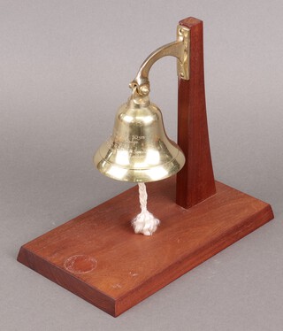 Masonic, a brass table bell marked Bosham Lodge, raised on a mahogany stand 23cm 