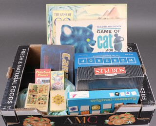 A collection vintage board games to include Canasta, Word Drop, Original Memory, Scruples, Mini Carpet Bowls, Cat and Mouse, Go and a quantity of playing cards, card games etc 