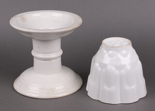 A 1920's white ceramic ham stand together with a ditto jelly mould 