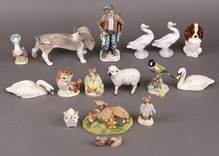 A Beswick Beatrix Potter figure - Jemima Puddleduck with gold stamp to base, 3 other Beswick Beatrix Potter figures, a Lladro figure of a dog, 2 of geese, etc