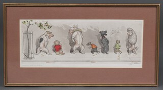 After O Klein, a humorous coloured print "Dirty Dogs in Paris" 17cm x 44cm 