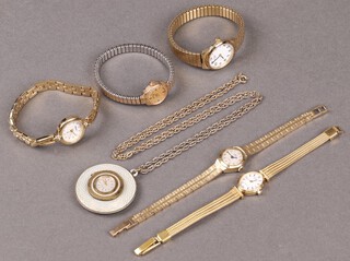 A lady's 1950's Caravelle Swiss pendant watch, a lady's Rotary wristwatch, 2 Oris wristwatches and 2 others 
