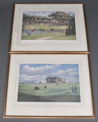 Sherree Valentine-Daines, a signed coloured print "The Ryder Cup" and 1 other "The Eighteenth Hole at St Andrews" (some water damage)