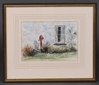 Stanley Lambert, watercolour, cottage window pump, 18cm x 26cm 