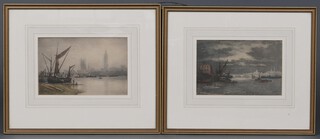 A pair of coloured aquatints, "The Thames and Palace of Westminster" and "St Pauls Looking East" 15cm x 23cm 