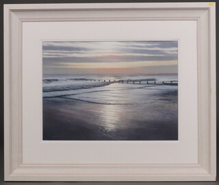 Simon Kenevan 1963, watercolour, beach scene with groynes 48cm x 67cm 