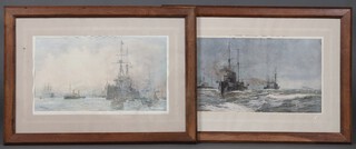 W L Wylie, coloured print "HMS Bellerophon" and 1 other 24cm x 44cm 