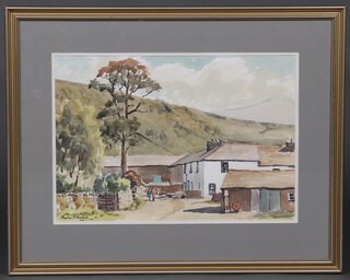 Charles Brooker, watercolour, country scene with farm buildings and figures 34cm x 49cm, signed 
