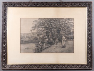 Henry John Yeend King (1855-1924) â€“ The Ferry, late 19th/early 20th century photogravure, 43.5cm x 67cm, within a carved oak frame