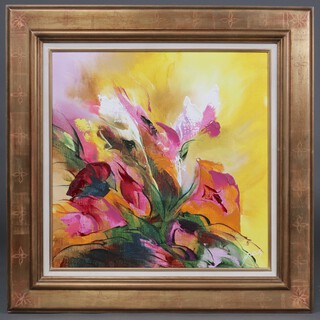 H De L'etoille,  oil on canvas depicting flowers 58.5cm w  x 58.5 cm w, within a gilt frame