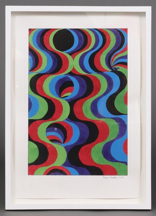 Paul Stanton,  pen and gouache, a retrospective study,  wave form, signed and dated 2015, 33cm x 23cm within in a white frame, label to reverse  