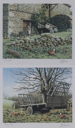 Phil Hobbs â€“ Farm Scenes, a pair of 20th century limited edition colour prints, signed and editioned 113/750 and 167/750 respectively in pencil, 9cm x 11cm, both within painted and gilt frame