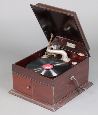 A "The Alba" table top gramophone in a mahogany case 31cm h x 37cm w x 43cm d  