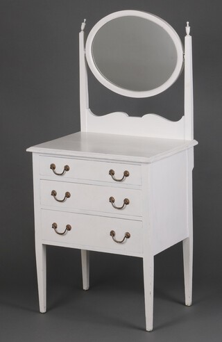 An Edwardian white painted dressing chest with oval plate mirror above 3 drawers, raised on square tapered supports 130cm h x 61cm w x 44cm d 