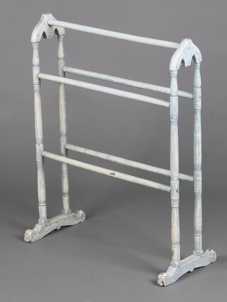 An Edwardian turquoise painted towel rail 79cm h x 60cm w x 30cm d (frame loose)