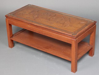 A rectangular Chinese carved hardwood 2 tier coffee table 46cm h x 101cm w x 46cm d 