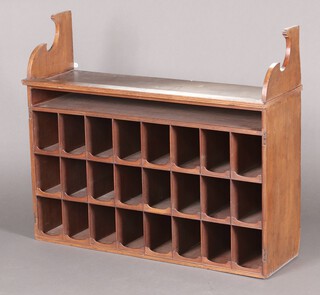 A 19th century mahogany wall shelf fitted 24 pigeon holes 81cm h x 93cm w x 28cm d 