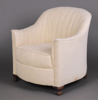 A 1930's Georgian style tub back armchair, upholstered in white material 
