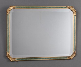 An Edwardian bevelled plate mirror contained in a green and gilt painted frame 32cm h x 42cm w 