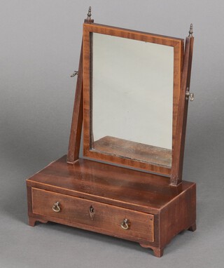 A 19th century rectangular plate dressing table mirror contained in a swing frame on a rectangular base fitted a drawer, raised on bracket feet 42cm h x 32cm w x 15cm d 