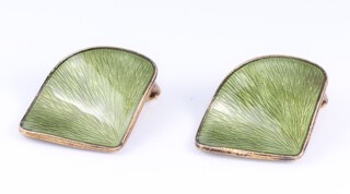A pair of Norwegian silver and green enamelled leaf shaped ear clips (for non pierced ears) 
