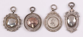 Four silver sporting watch chain medallions 36g 