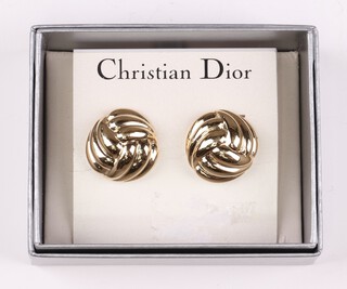 A pair of Christian Dior gold plated earrings, boxed 