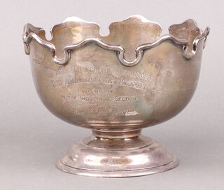 A silver Monteith shaped rose bowl, Birmingham 1926 by Elkington's, inscribed "Helensburgh and Gareloch Horticultural Society The Ardencaple Trophy For Merit in the Industrial Section", 14cm, 473g 