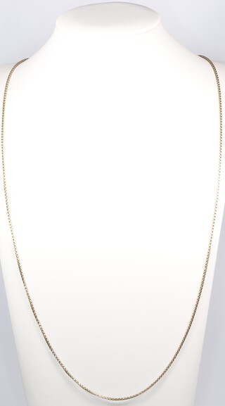 A gold testing as 14ct box link chain, 72cm, 9.6g 