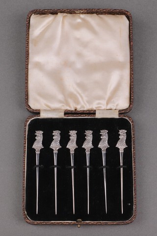 A cased set of 6 Art Deco silver cocktail sticks, Sheffield 1931 by James Dixon & Sons, 24g
