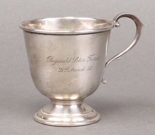 A silver christening tankard Birmingham 1956, inscribed, 86g 