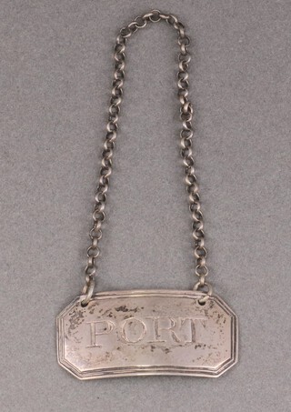 A Georgian silver decanter label - Port, London 1799 by Edward Mayfield, 6g