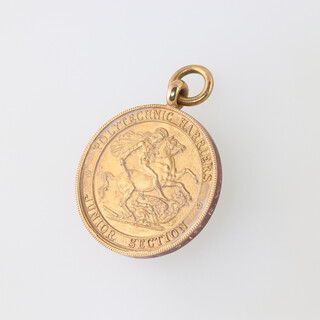 A 9ct gold sports medallion for Polytechnic Harriers Junior Section, the outer rim engraved 100 Yds. Champ 2.6.32, 1st R.Way, 9.9g