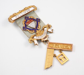 A 9ct gold and enamelled Masonic past masters jewel  - Trigesimus Lodge No. 2693, 36 grams gross