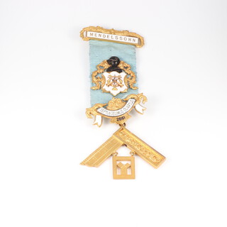 A 9ct gold Masonic past masters jewel - Mendelssohn Lodge no. 2261, 32 grams gross