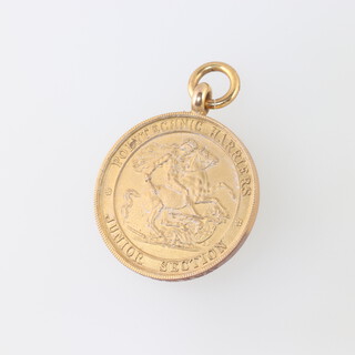A 9ct gold sports medallion for Polytechnic Harriers Junior Section, the outer rim engraved 100 Yds. Champ 1933 R.Way, 9.6g