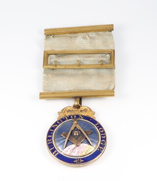 A Victorian gilt metal and enamel Masonic past masters jewel - Burlington Lodge no. 113 dated 1849
