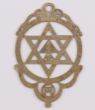 A Georgian pierced gilt metal Masonic Royal Arch chapter jewel named to Major General Ogg. Madras, engraved AD 1824, 8cm (Major General Samual William Ogg East India Company, died 1828) 