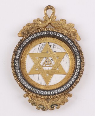 A Victorian gilt metal and brilliants set Masonic Royal Arch chapter jewel named Henry Smithers, Lennox Chapter Brighton 1851, 4cm 