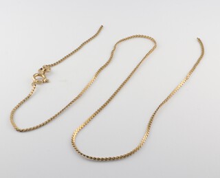 A gold marked 9K flat link chain (a/f), 2.5g