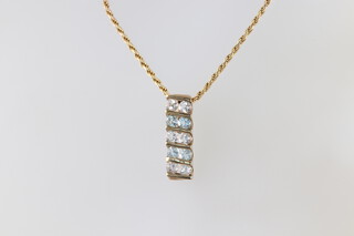 A 9ct gold pendant set pink and blue stones, hung on a 9ct gold fine rope twist chain, 46cm, chain 5.5g, 8.1g gross 