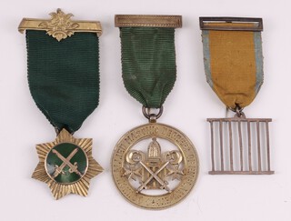 A Victorian silver gilt Allied Masonic degree grand officers council jewel London 1893, a Knights of Constantinople jewel Birmingham 1942, 36g gross and a gilt metal first degree St Lawrence The Martyr jewel (3)