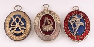A silver and enamelled Masonic grand officers collar jewel - Assistant Grand Director of Ceremonies, a district Grand Stewards collar jewel - East Africa and a Mark Master Masons Grand officers collar jewel - Deacon, 126 grams gross (3)