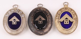 Three silver and enamel Masonic London Grand Rank collar jewels, engraved, 119 grams gross