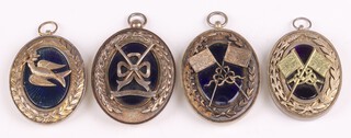 Four silver and enamel Masonic grand rank collar jewels - Assistant Grand Director of Ceremonies, Deacon and 2 Standard Bearers, 179 grams gross  