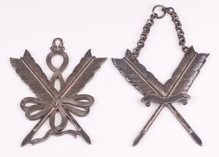 Two silver Masonic officers collar jewels - Secretary and Assistant Secretary, 152 grams 